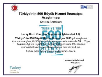 Hatay Ro-Ro, Türkiye'nin 55. 'Hizmet İhracatçısı' seçildi